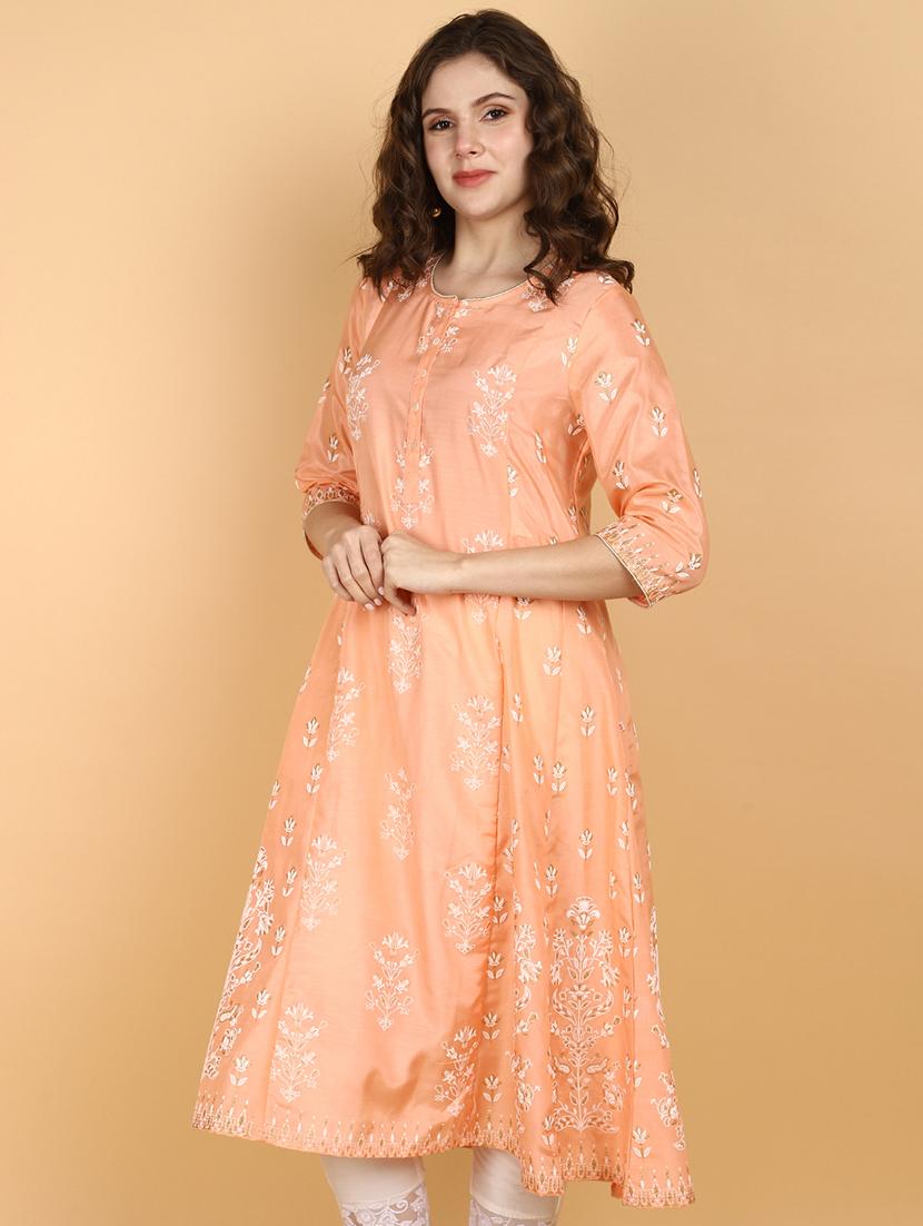 orange cotton anarkali kurta - 21131201 - Standard Image - 1