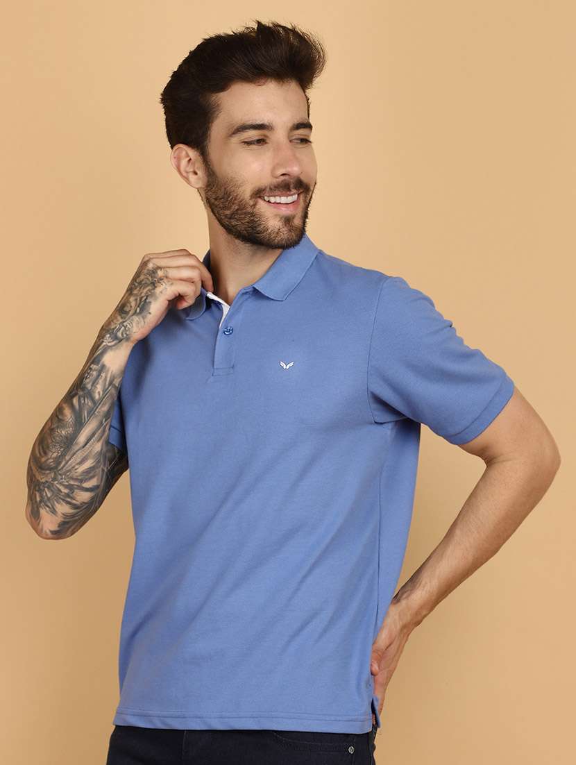 blue cotton plain t-shirt - 21131220 -  Standard Image - 1