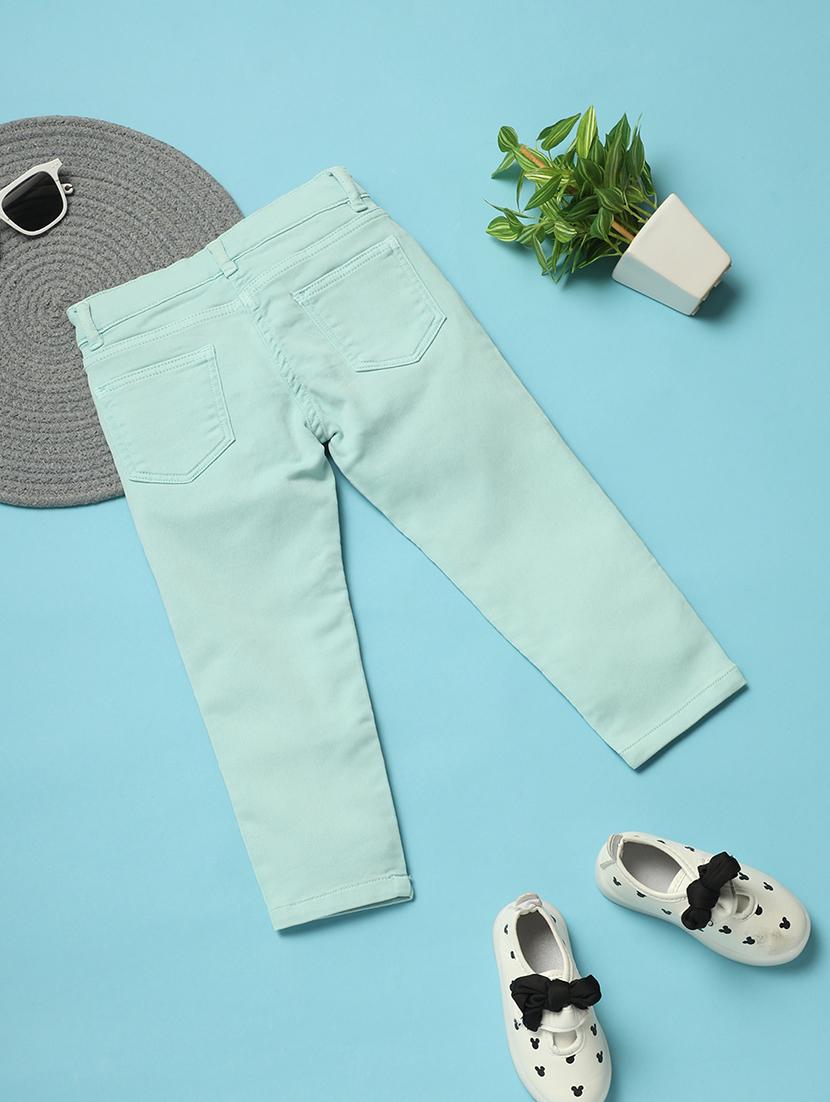 girls green cotton plain jeans - 21131289 - Standard Image - 1