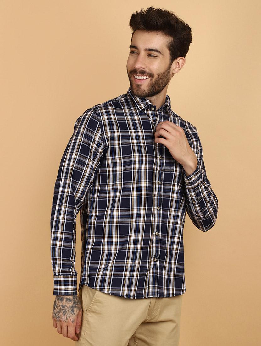 men navy regular fit checkered shirt - 21131294 -  Standard Image - 1