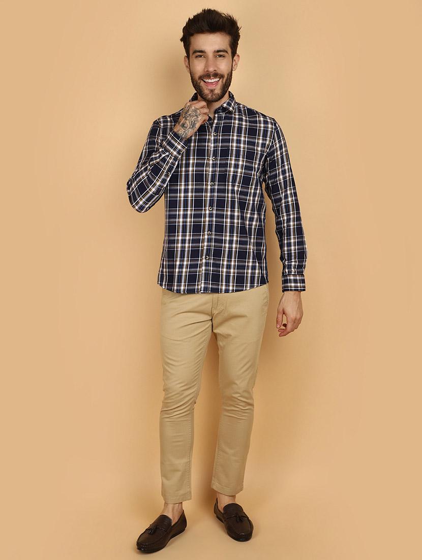 men navy regular fit checkered shirt - 21131294 - Standard Image - 4