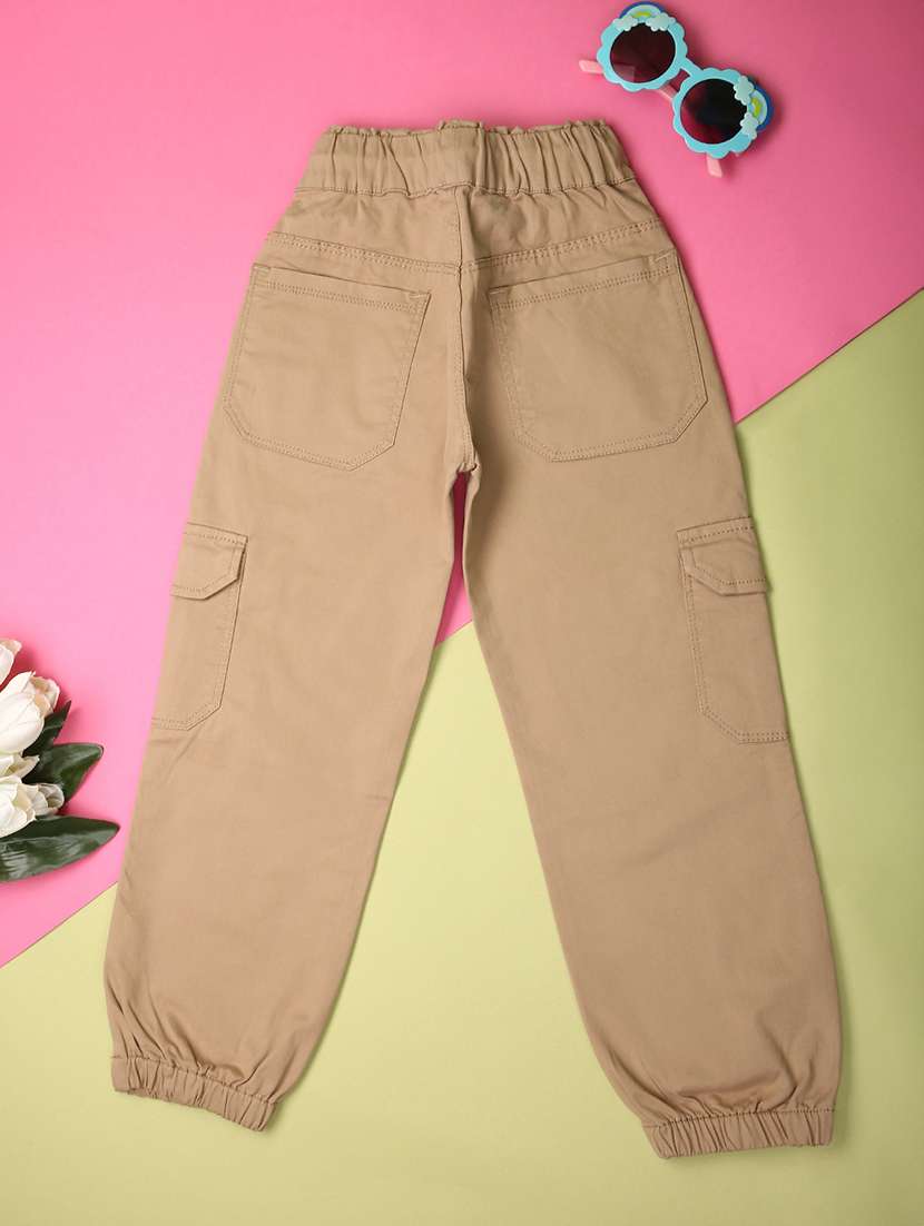 girls beige solid mid rise cargo - 21131308 -  Standard Image - 1