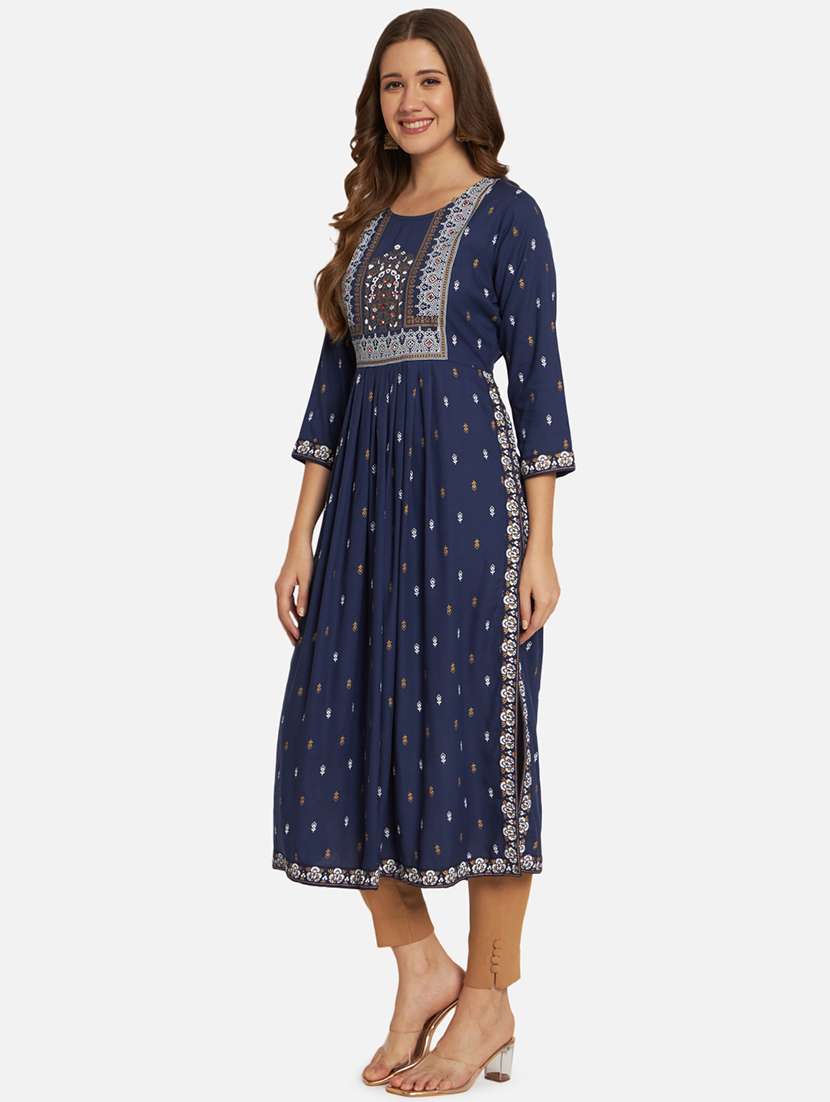 women three quarter sleeve a-line kurta - 21131556 - Standard Image - 1