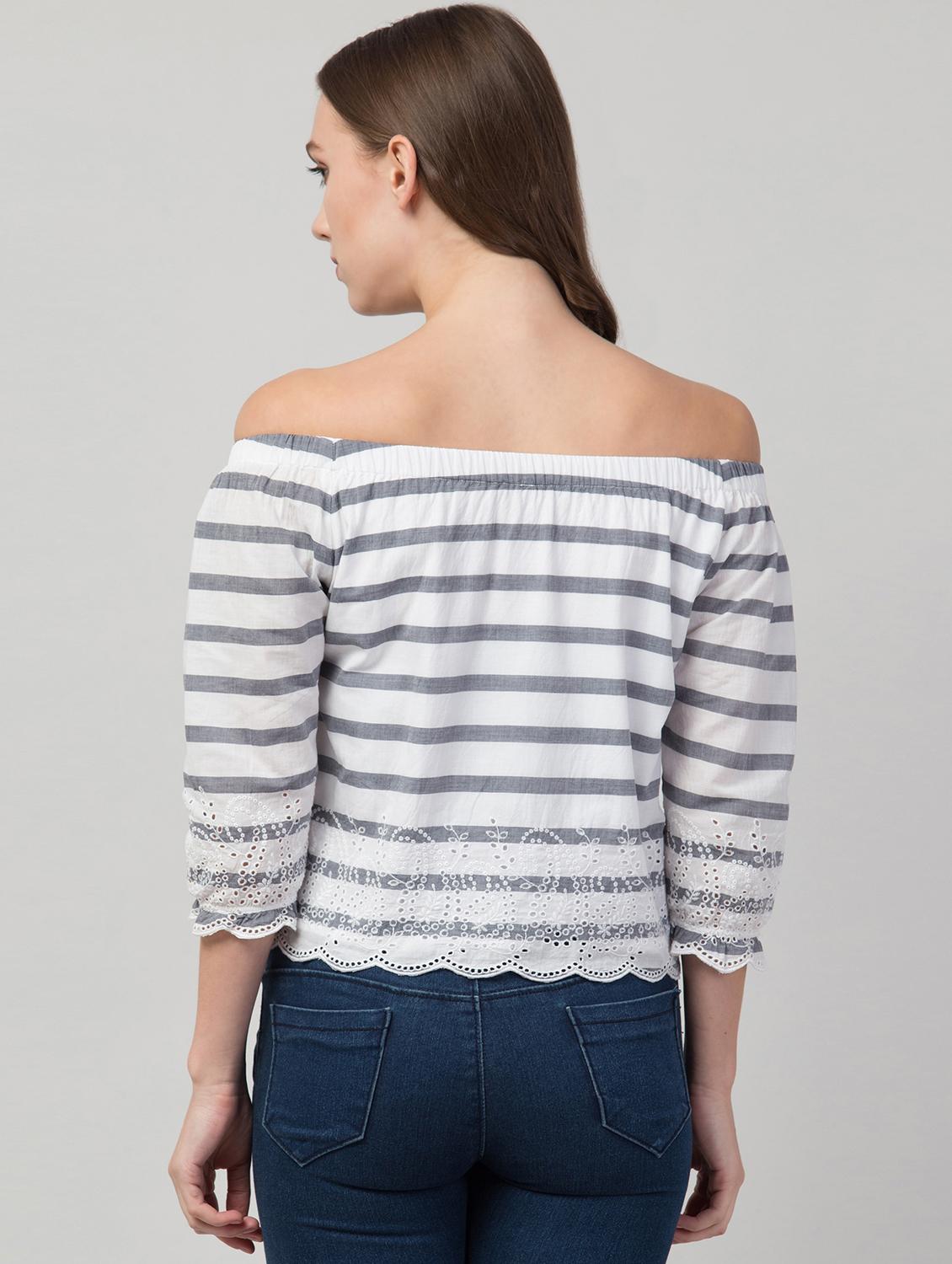 women striped off shoulder top - 21132187 - Standard Image - 1