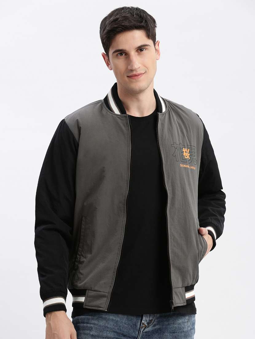 men color blocked long sleeve varsity jacket