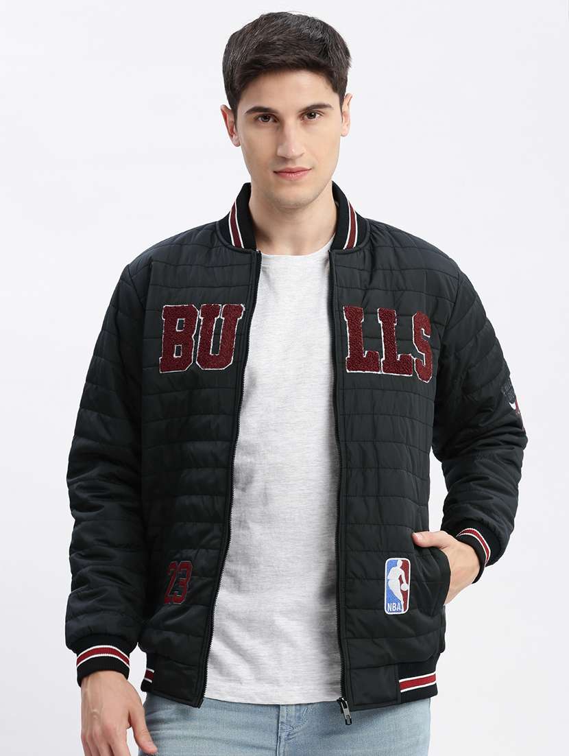 black nylon quilted & puffer jacket