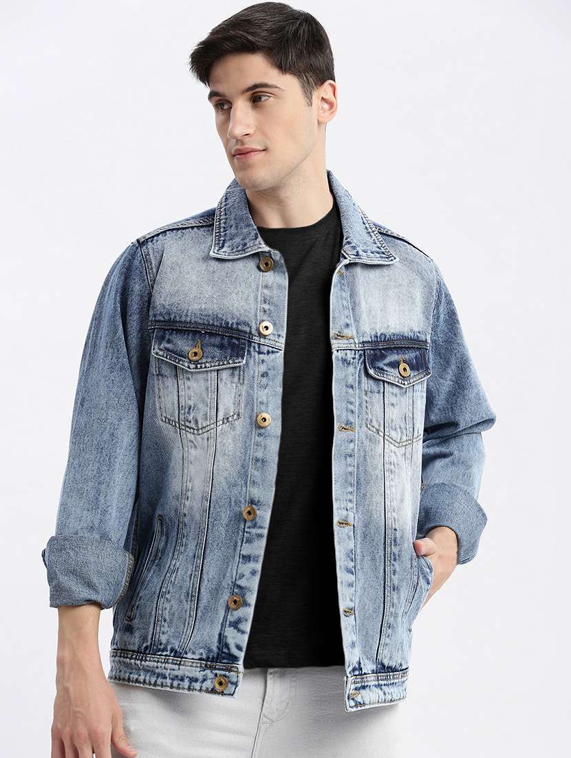 men denim jacket with spread collar
