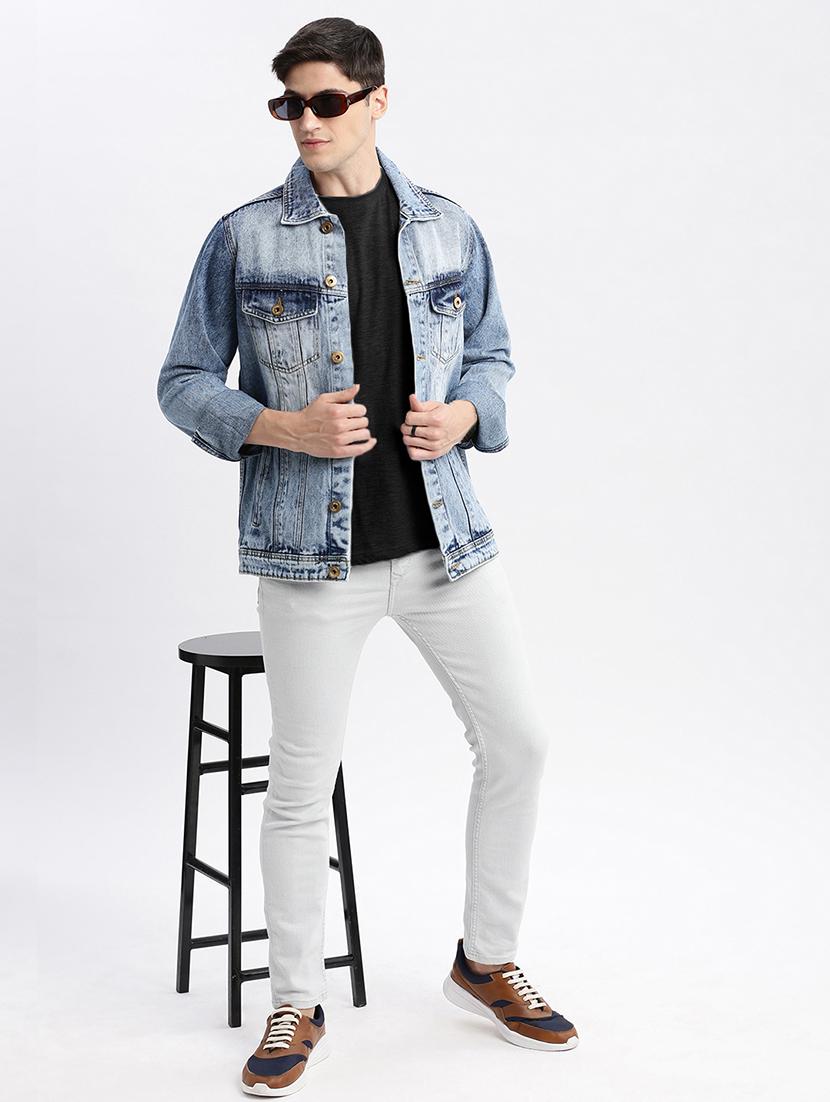 men denim jacket with spread collar - 21132360 - Standard Image - 4