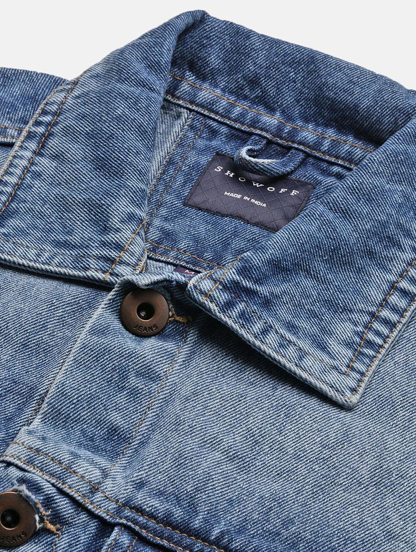 men denim jacket with spread collar - 21132360 - Standard Image - 6