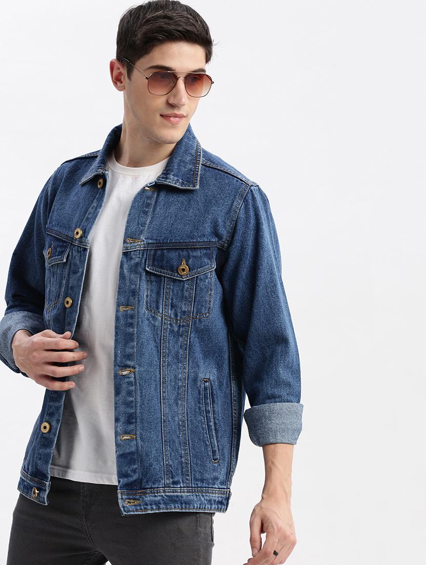 men denim jacket with spread collar - 21132362 - Standard Image - 1