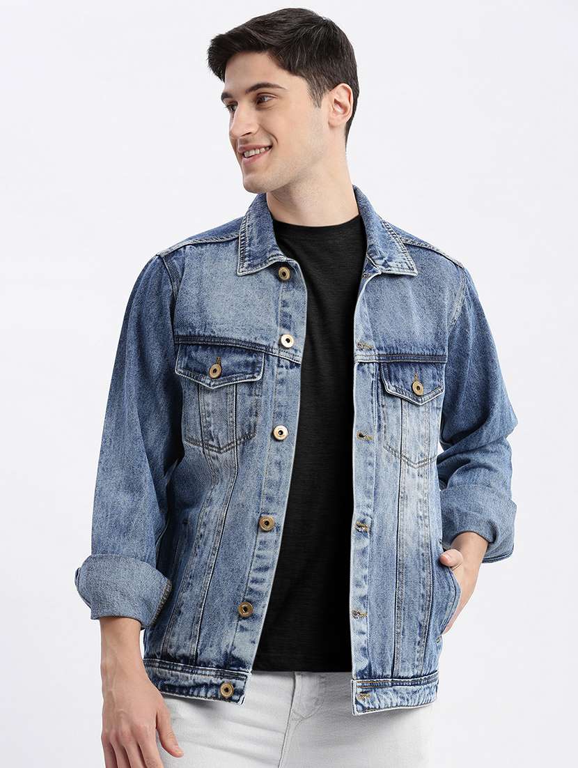 men denim jacket with spread collar