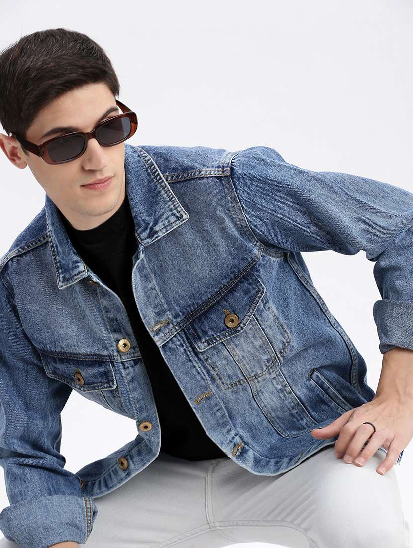 men denim jacket with spread collar - 21132363 -  Standard Image - 1