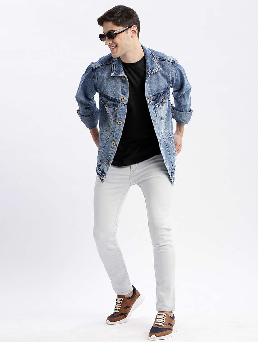 men denim jacket with spread collar - 21132363 - Standard Image - 4