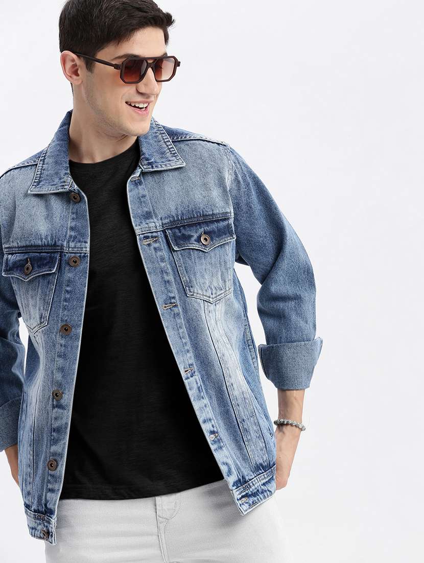 men denim jacket with spread collar - 21132364 -  Standard Image - 1