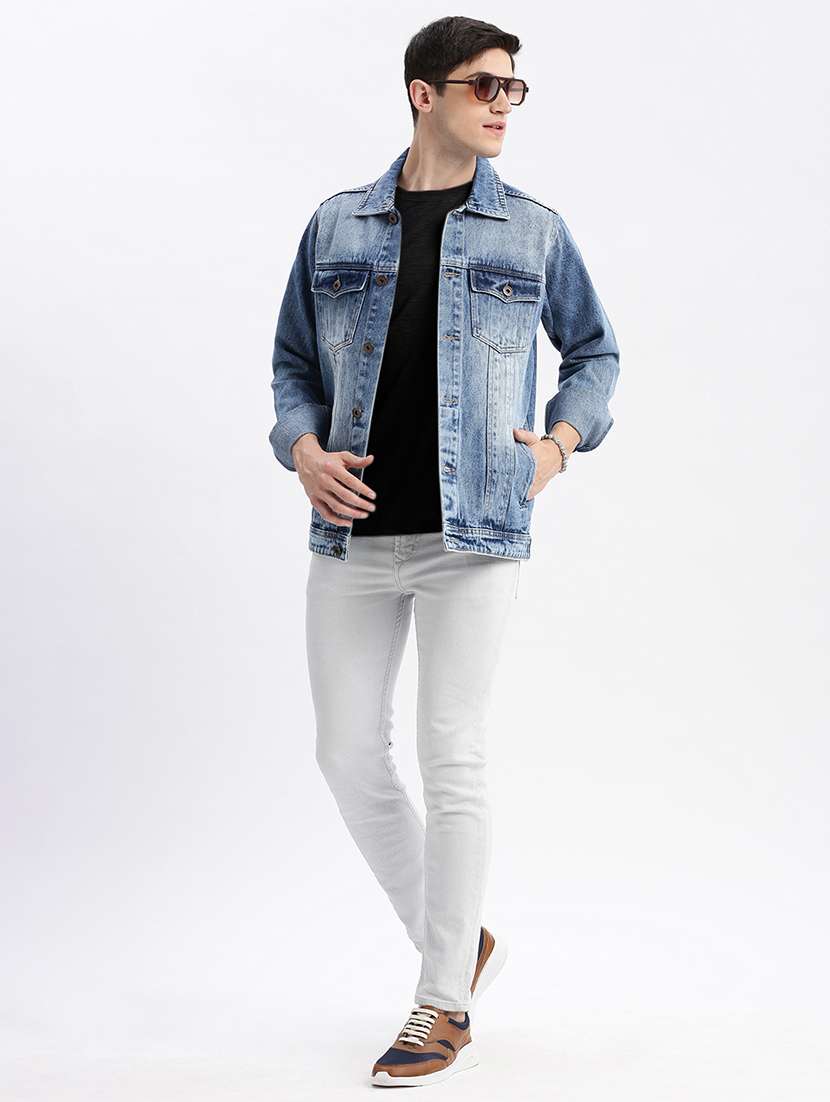 men denim jacket with spread collar - 21132364 - Standard Image - 4