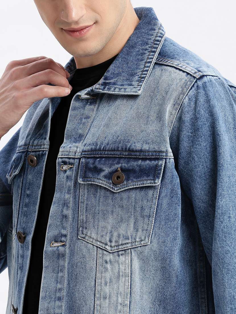 men denim jacket with spread collar - 21132364 - Standard Image - 6