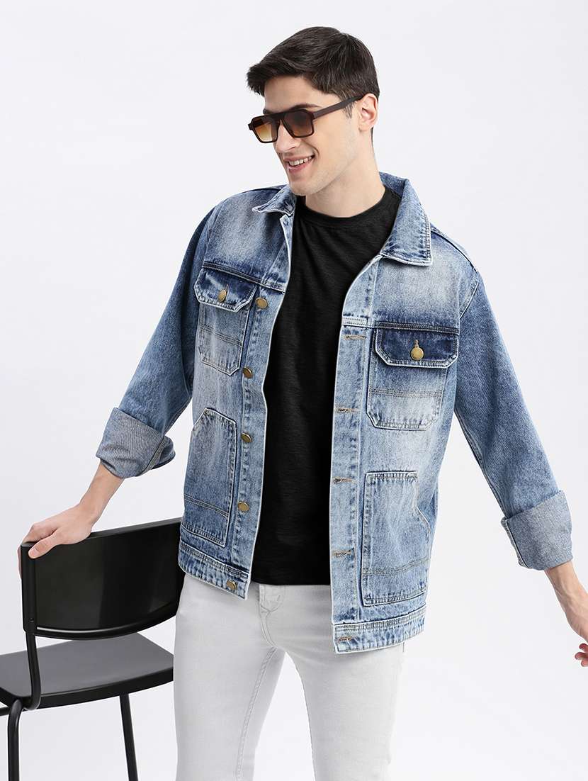men denim jacket with spread collar - 21132373 -  Standard Image - 1