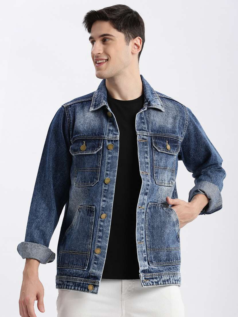 men denim jacket with spread collar - 21132374 -  Standard Image - 1
