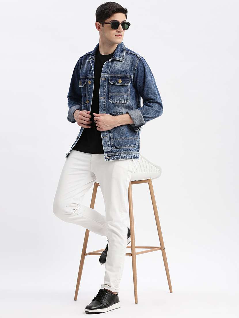 men denim jacket with spread collar - 21132374 -  Standard Image - 4