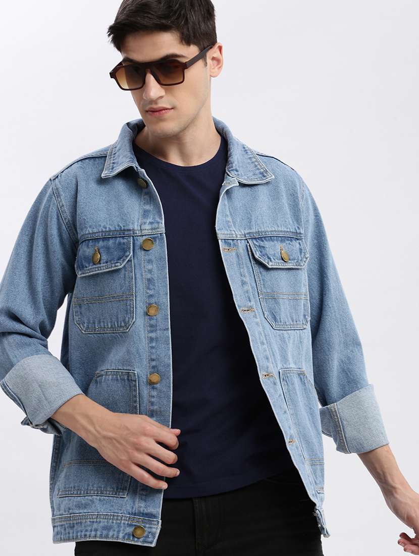 men denim jacket with spread collar - 21132375 -  Standard Image - 1