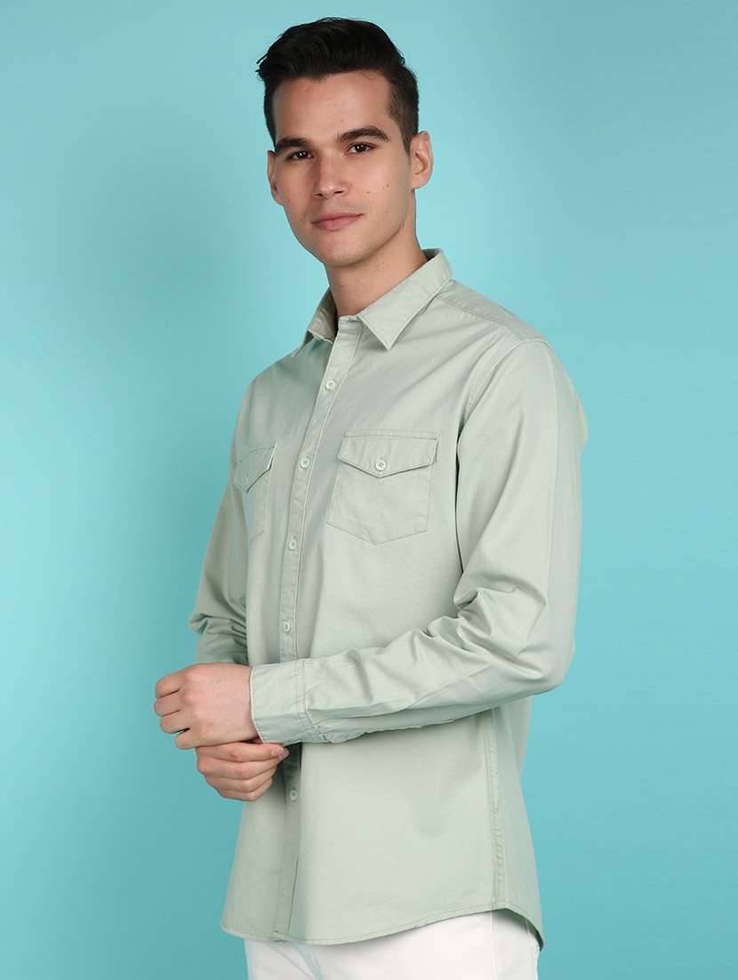 green cotton casual shirt - 21132604 -  Standard Image - 1
