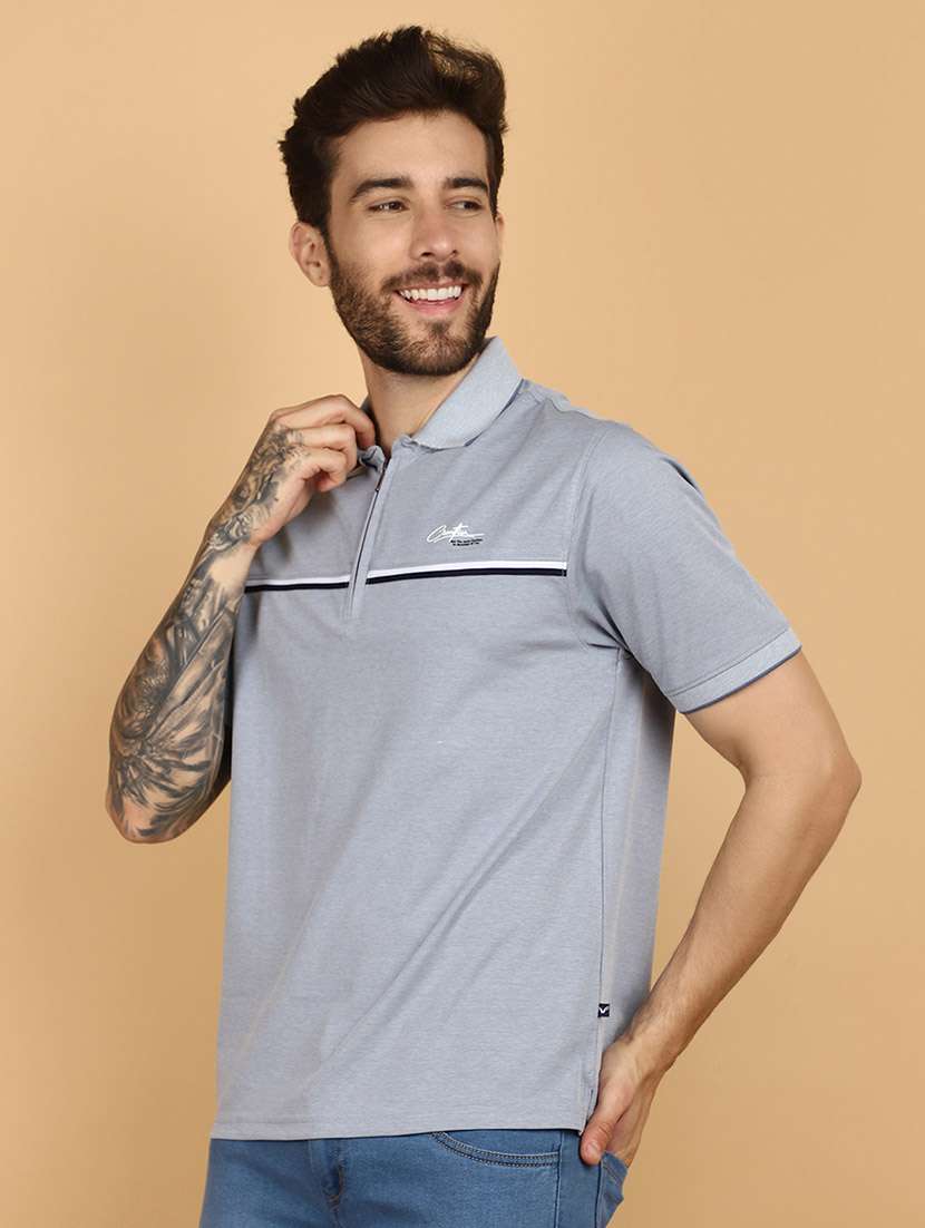 light blue cotton chest print t-shirt - 21132607 -  Standard Image - 1