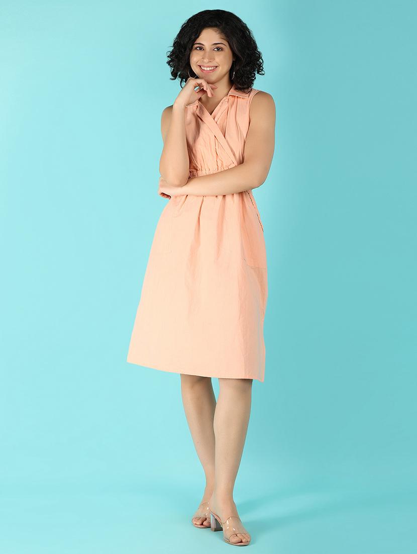 women orange cotton a-line dress - 21132620 - Zoom Image - 0