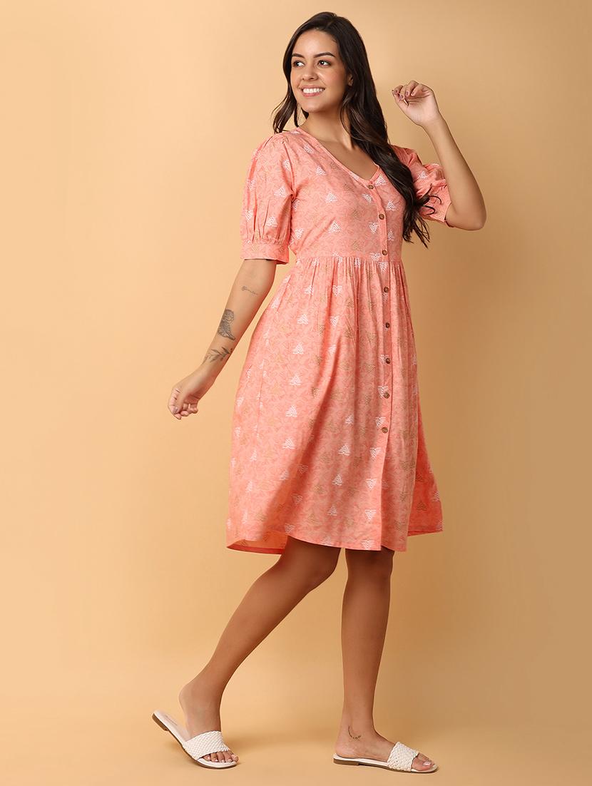 peach rayon ethnic dress - 21132673 - Standard Image - 1