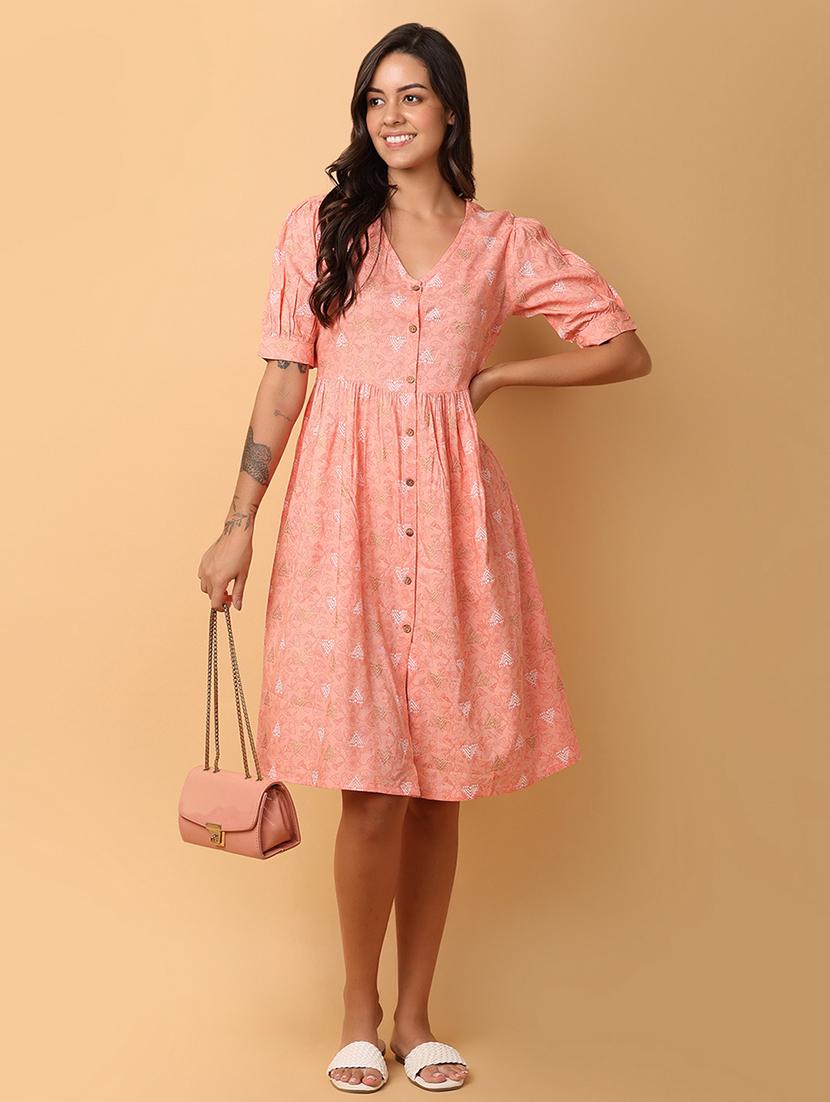 peach rayon ethnic dress - 21132673 - Standard Image - 4