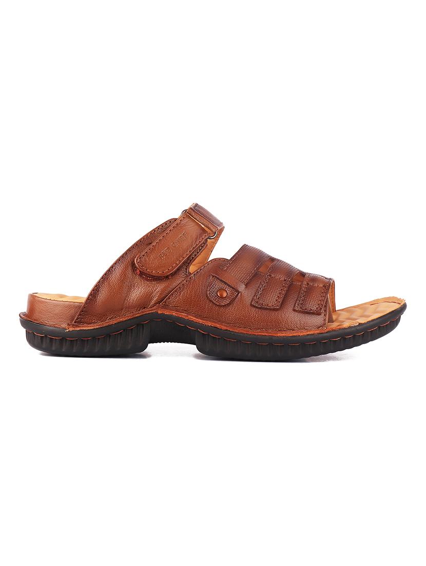tan leather slip on slippers - 21132970 - Standard Image - 1