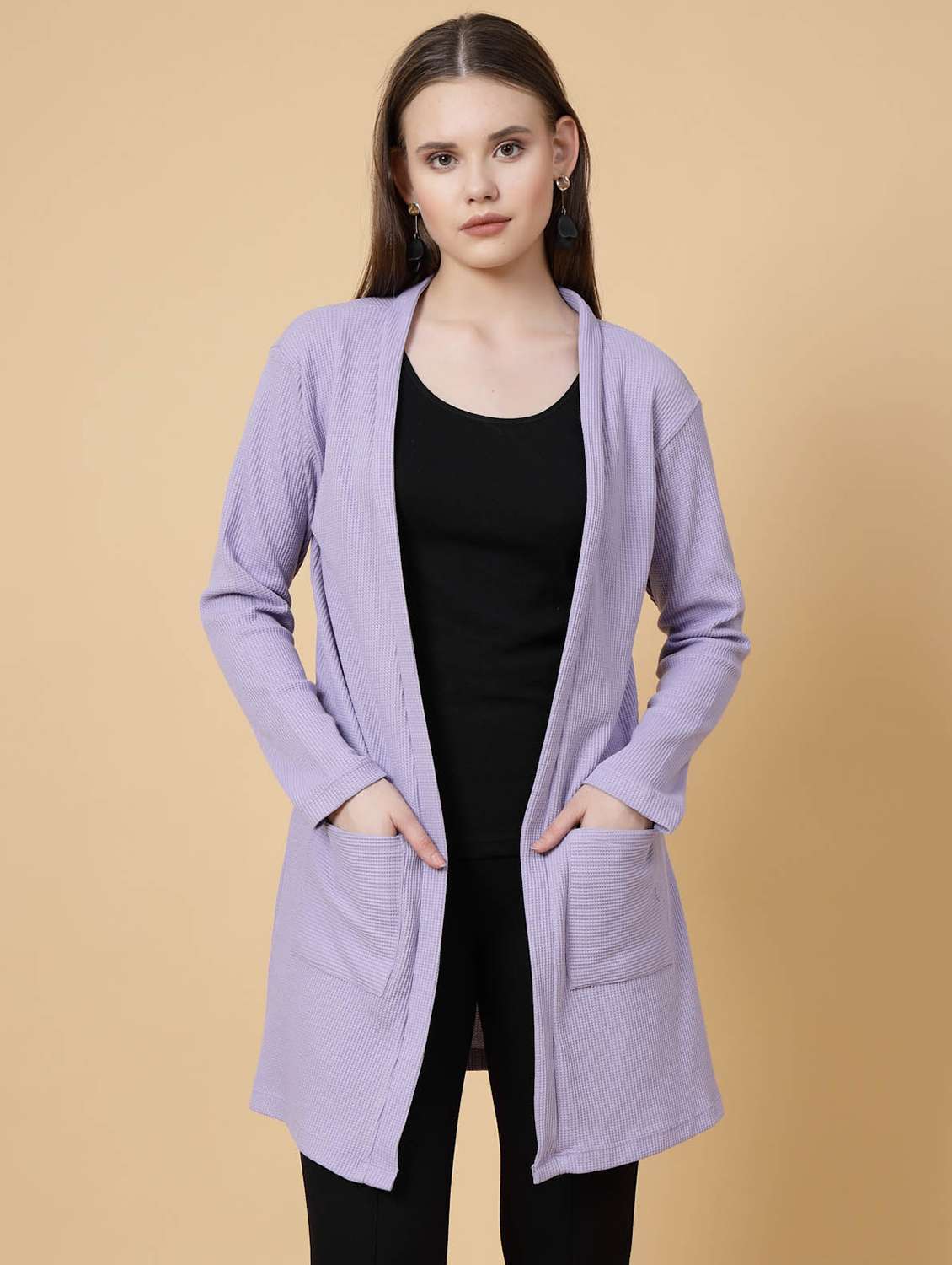 women solid long sleeves regular shrug