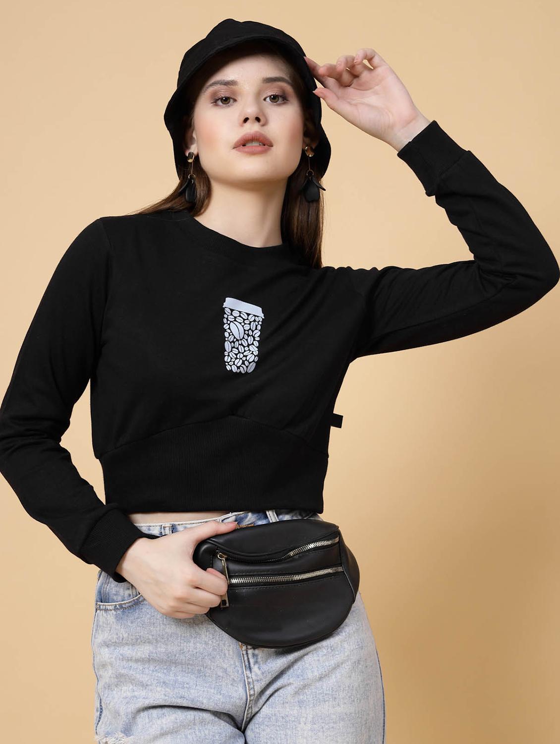 women chest print cropped sweatshirt - 21134130 - Standard Image - 1