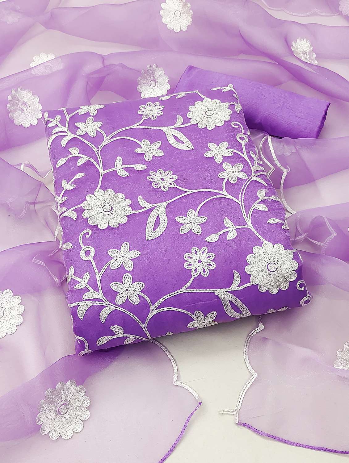 purple organza unstitched suit - 21134204 - Standard Image - 1