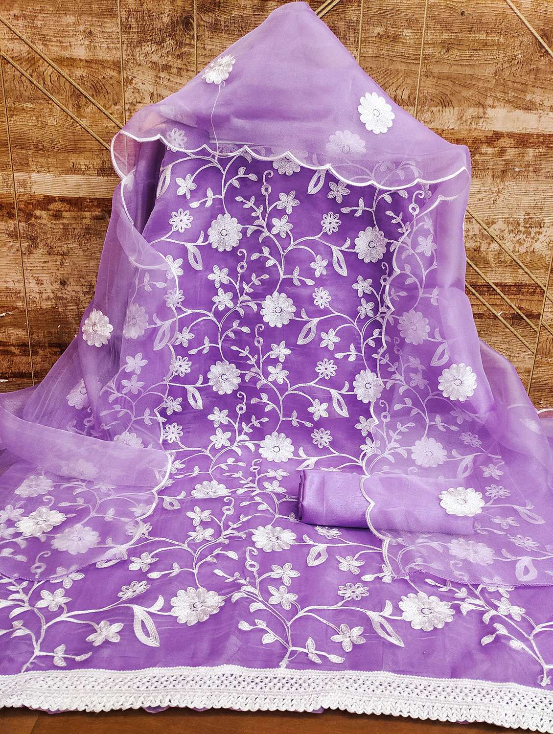 purple organza unstitched suit - 21134204 - Standard Image - 4
