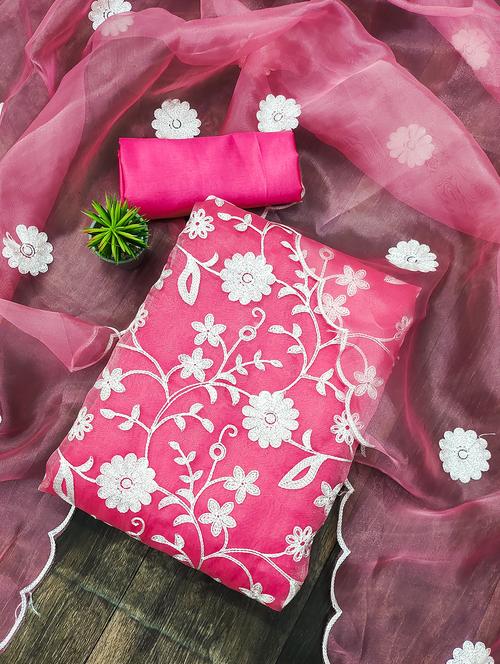 pink organza unstitched suit - 21134206 - Standard Image - 0