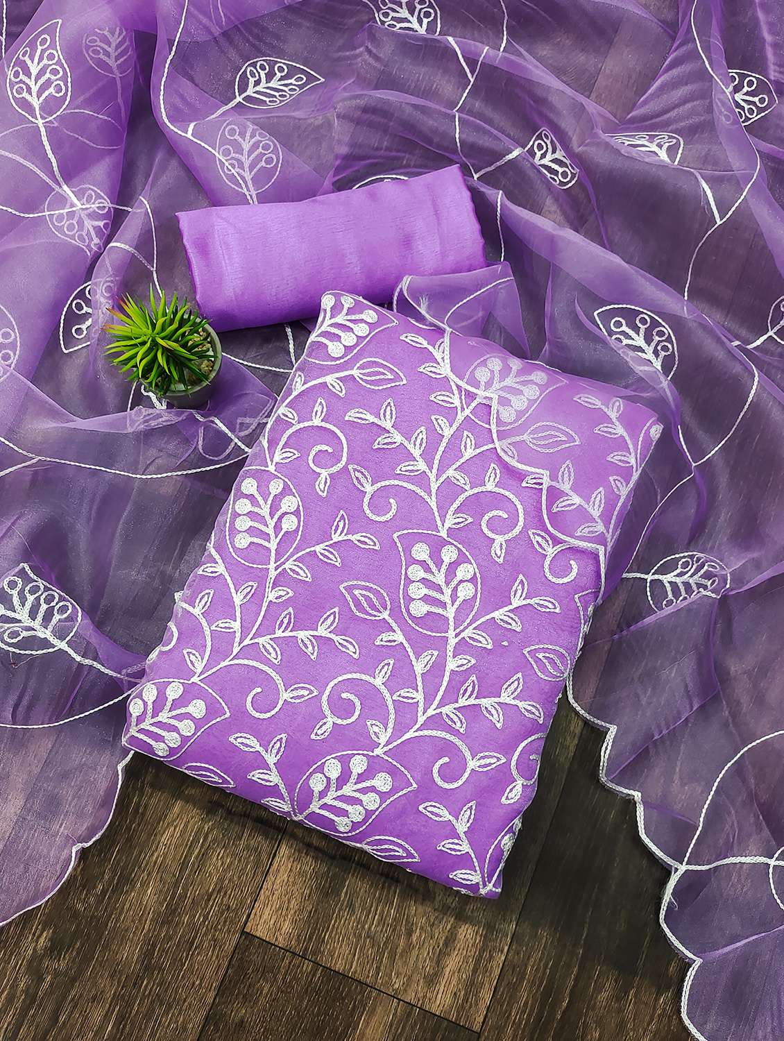 purple organza unstitched suit