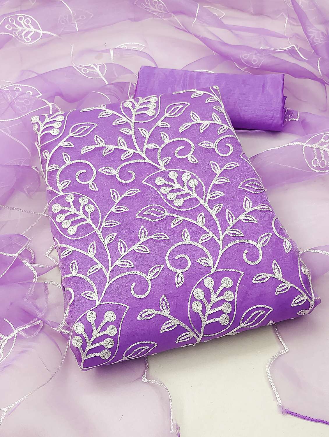 purple organza unstitched suit - 21134214 - Standard Image - 1
