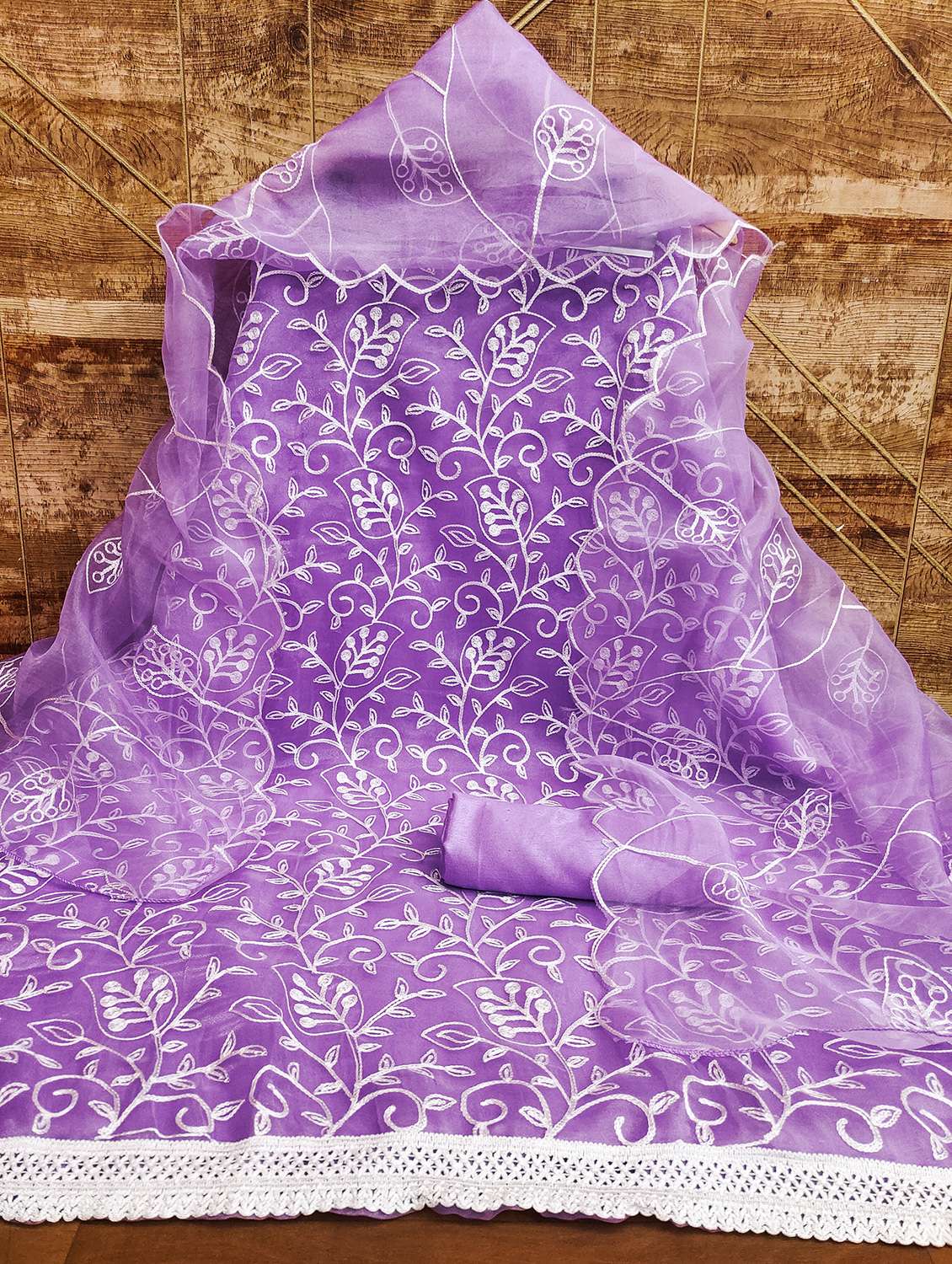 purple organza unstitched suit - 21134214 - Standard Image - 4