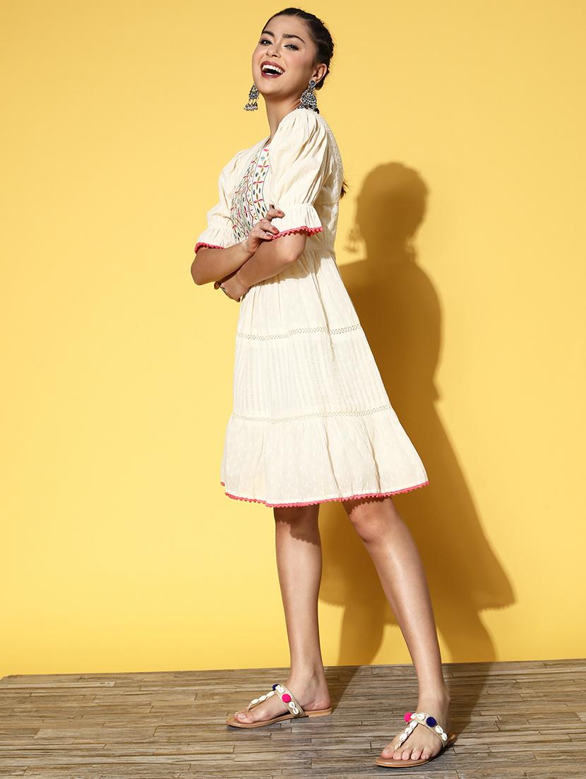off white embroidered detailed dress - 21134432 - Standard Image - 1
