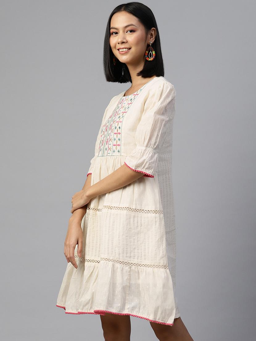 off white embroidered detailed dress - 21134433 - Standard Image - 1