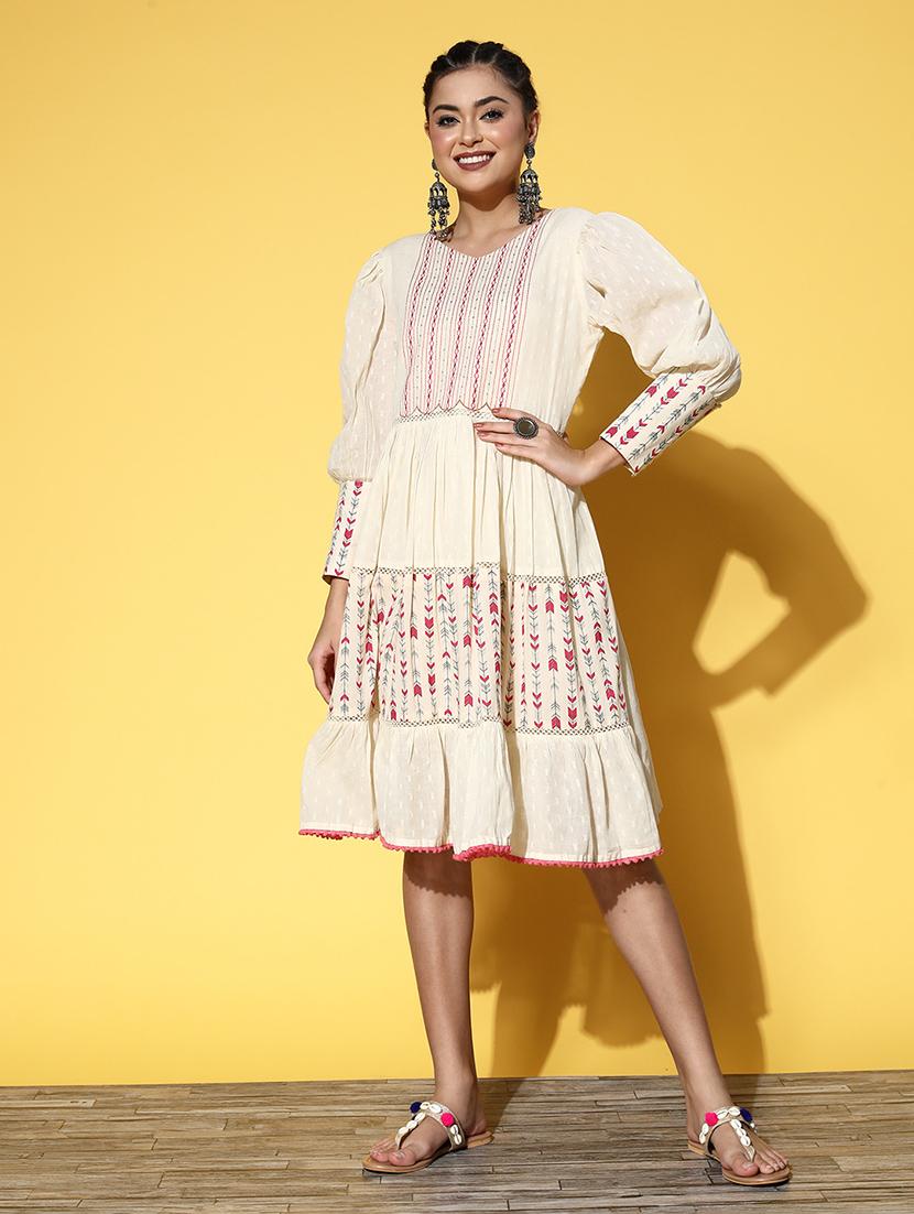 off white embroidered detailed dress - 21134434 - Standard Image - 1