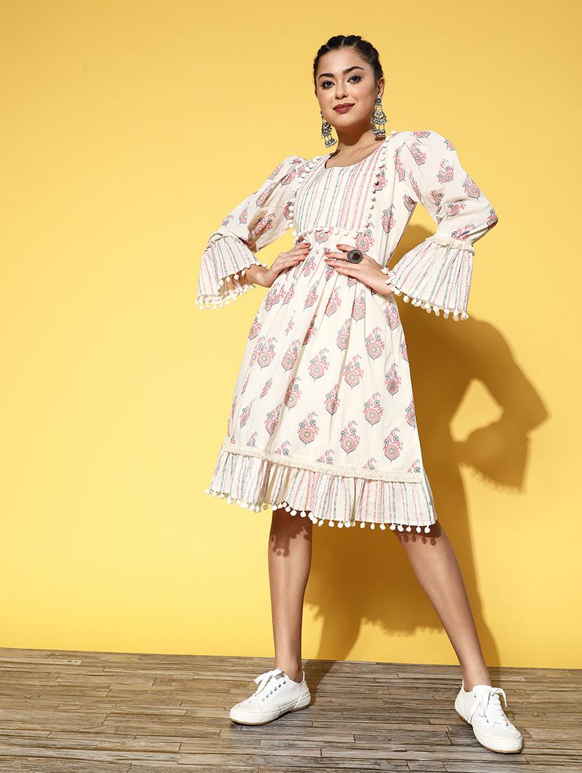 off white printed a-line dress - 21134438 -  Standard Image - 1