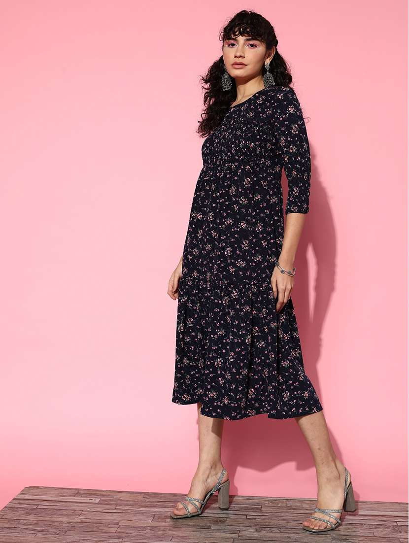 navy blue floral printed dress - 21134445 -  Standard Image - 1