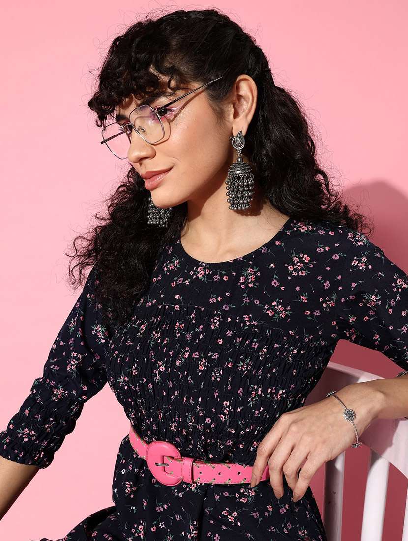 navy blue floral printed dress - 21134445 -  Standard Image - 4