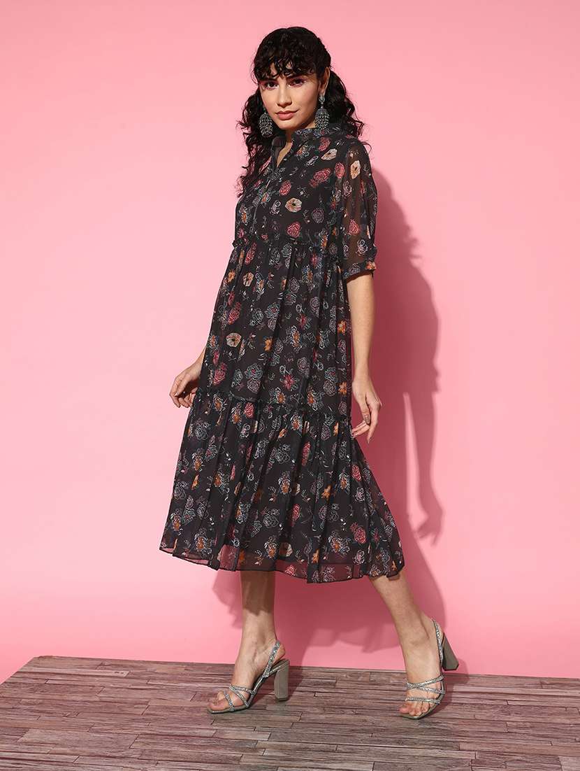 brown floral printed tiered dress - 21134447 -  Standard Image - 1