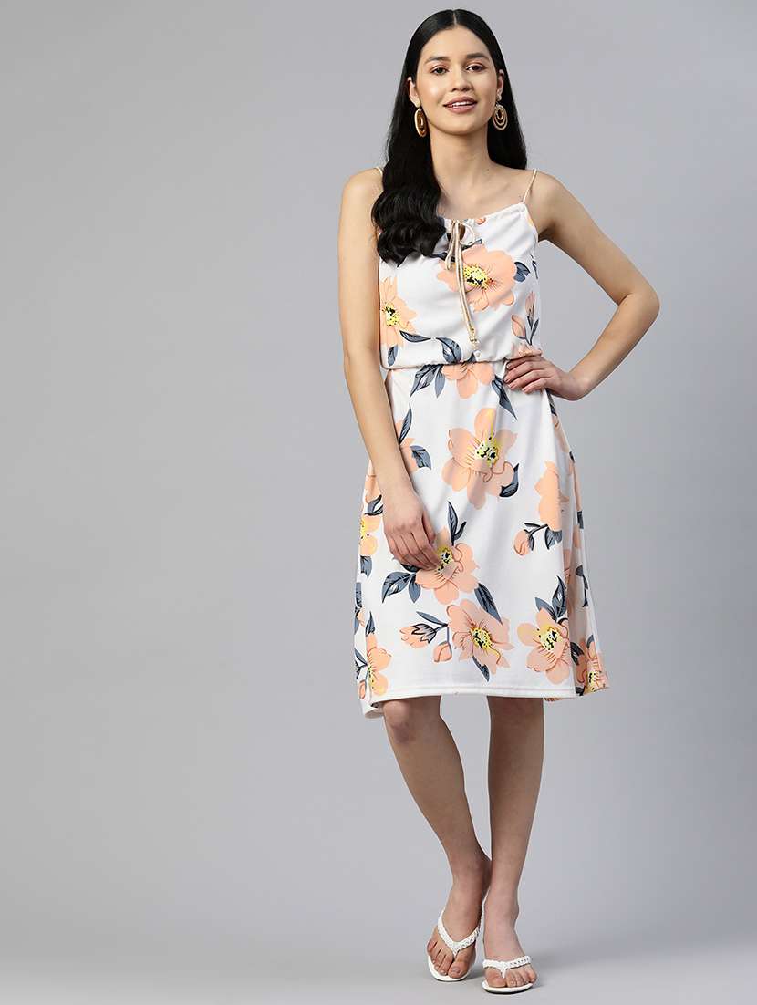 white floral printed a-line dress - 21134461 -  Standard Image - 1