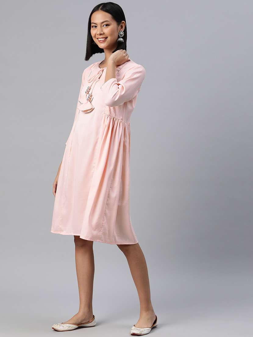 peach detailed a-line dress - 21134477 -  Standard Image - 1
