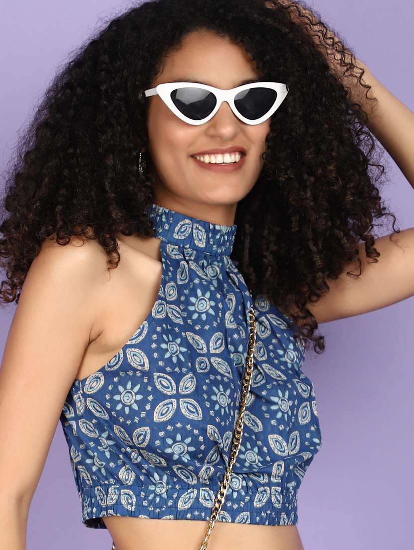 women blue cotton crop top - 21134983 -  Standard Image - 4