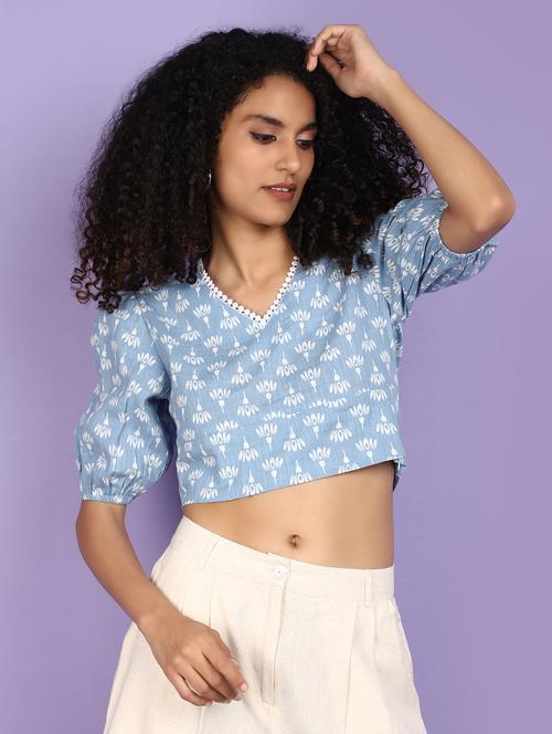 women blue printed crop top - 21134984 - Standard Image - 0