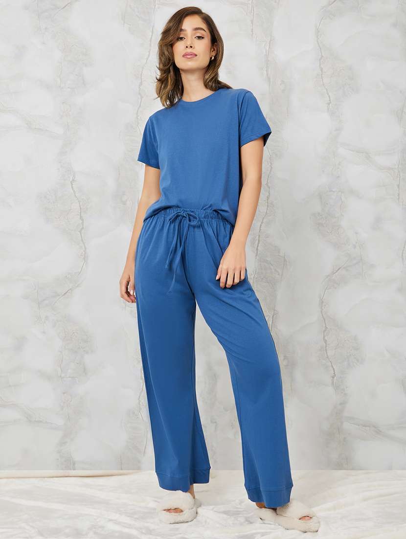 solid blue top & pyjama set